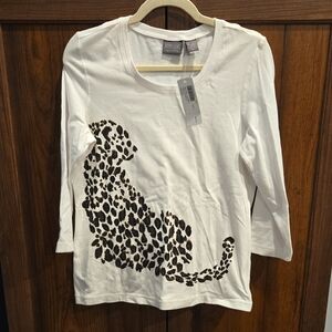 Chico's White Long Sleeve Kids Tee with Leopard Design